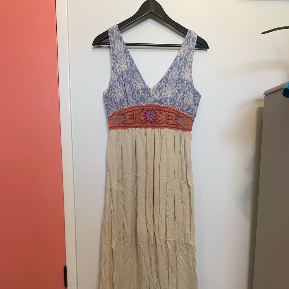 Boho Blue, Beige Maxi Dress